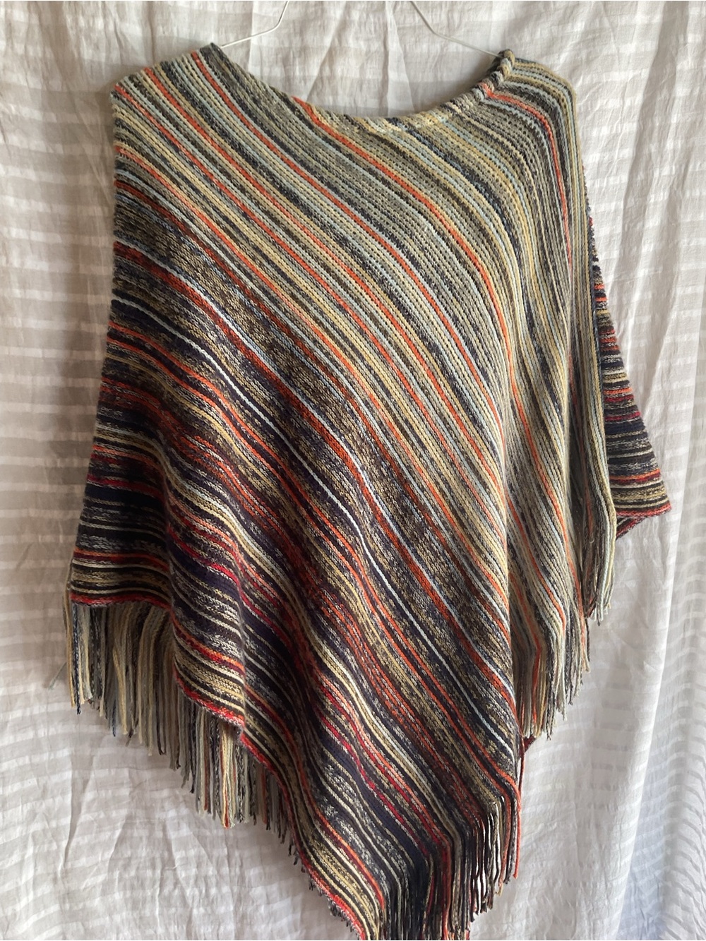 COCO & CARMEN Multicolor Striped Knit Poncho /SWEATER with Fringe ONE SIZE S/M